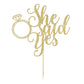 PALASASA She Said Yes Gold Glitter Ring Cake Topper Engagement Party Decor