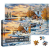 Winter Nature Landscape Puzzles for Adults 1000 Pieces, Pretty Sunset Lake House Tree Jigsaw Puzzles, Challenging Snow Scenic Cabin River Animal