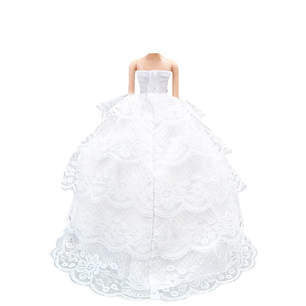 E-TING Handmade Wedding Evening Party Dress Clothes Gown Veil for Dolls (White)