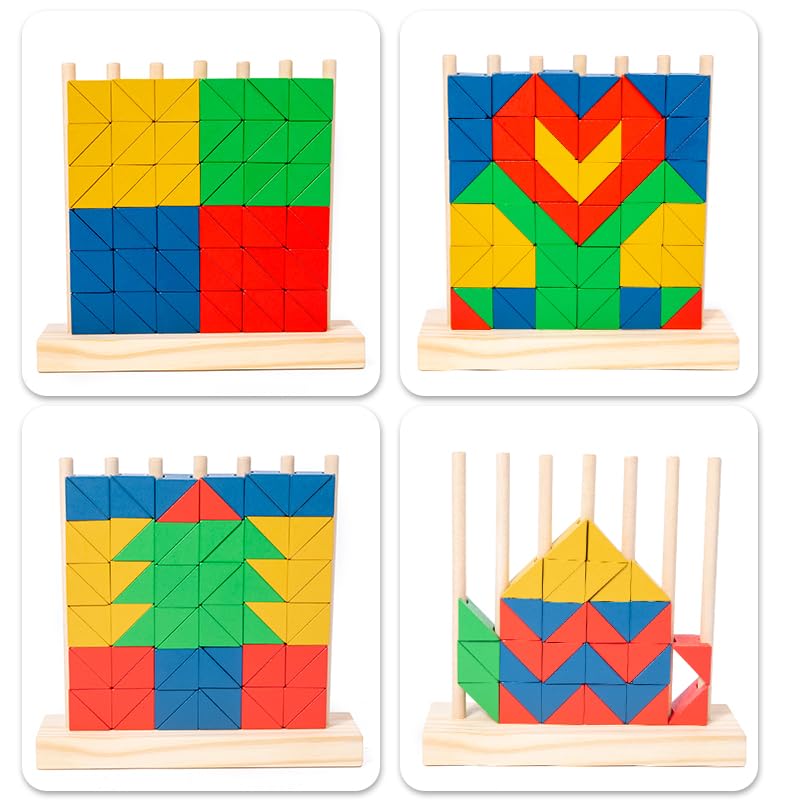 Montessori Wooden Stacking Toy for Kids - Toddler & Preschool STEM Learning Creative Brain Teaser Educational Logic Game - Puzzle Colorful Triangle