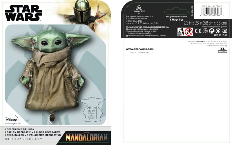 Anagram 42226 Stars Wars The Mandalorian The Child Foil Mylar Party Balloon, 26", Multicolor, Pack of 1