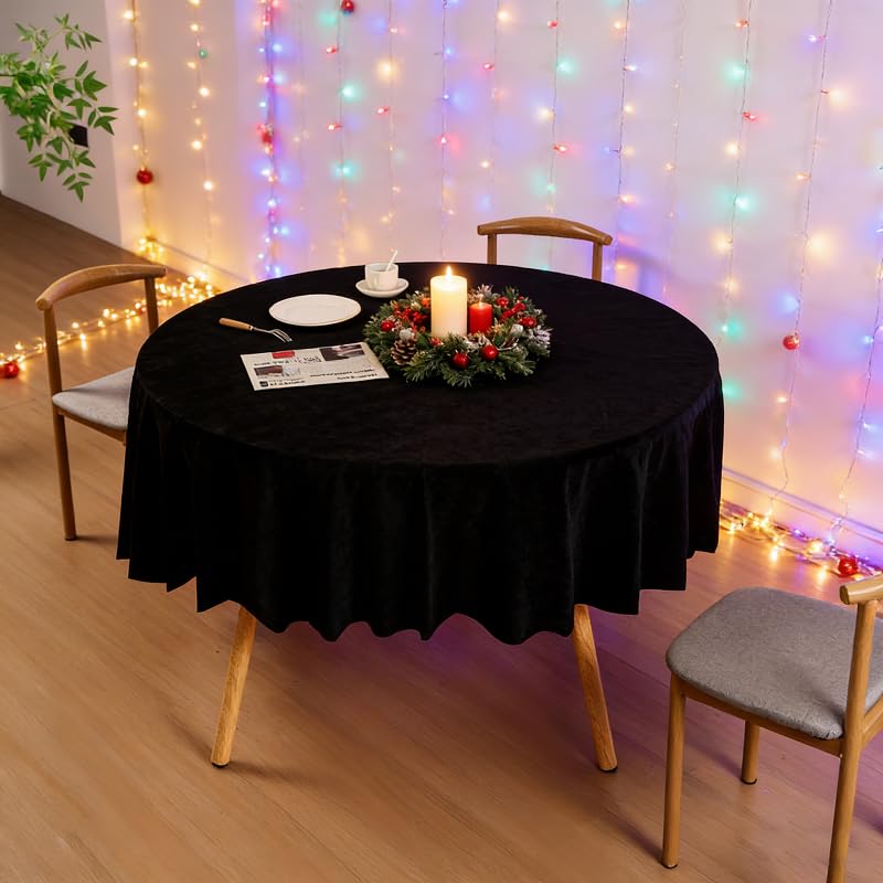 MEILINJIAN 12Pcs Red Green Yellow Black Tablecloth Plastic,Disposable Black History Month Table Cloth Round Table Cover for Party Decoration 84Inch