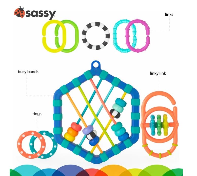 Sassy Busy Bands Take Along, Teethe & Toys, Baby Toy, Activity Toy, Sensory Toy for Toddlers, Babies, and Infants, Medium