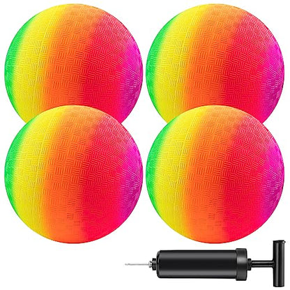 Micsoa 4 Pack 8.5 Inch Rainbow Playground Balls Set