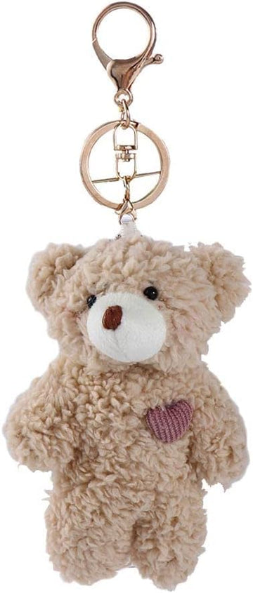 Jowxsx 1Pc Brown Bear Pink Heart Mini Keychain for Backpack,Soft Cotton Key Chain Keychain for Gift Graduation Party Favors Bag DIY Crafts Animals Car
