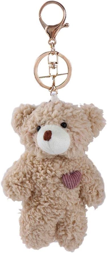 Jowxsx 1Pc Brown Bear Pink Heart Mini Keychain for Backpack,Soft Cotton Key Chain Keychain for Gift Graduation Party Favors Bag DIY Crafts Animals Car
