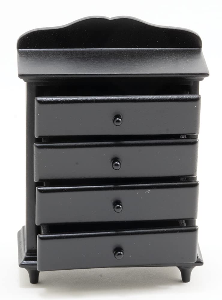 Dollhouse Miniature Black Chest with Four Drawers