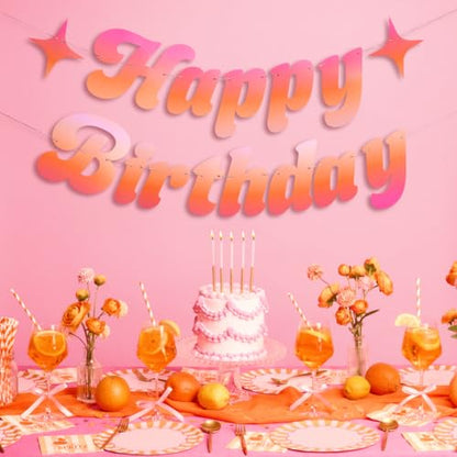 xo, Fetti Happy Birthday Pink + Orange Banner | Birthday Party Decorations, Kids Party, Backdrop, Sign, Garland, Summer, Pool, Tropical Vibes