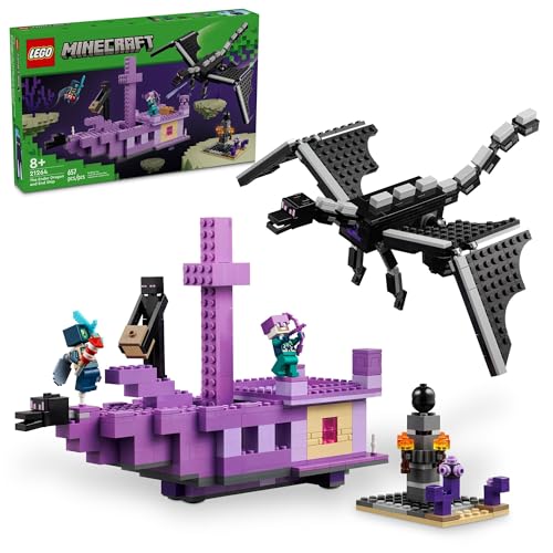 LEGO Minecraft The Ender Dragon and End Ship Building Set, Video Game Toy with 2 Minecraft Minifigures, Dragon Toy Action Playset for Kids, Birthday