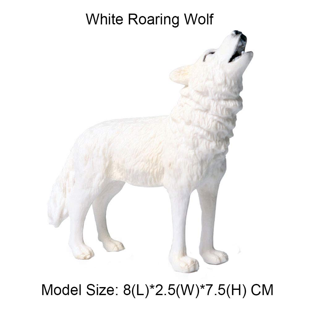 FLORMOON Animal Figures Realistic Roaring Wolf Plastic Early Educational Toys Cupcake Topper Party Gift for Kids 3+ Year Old(White)