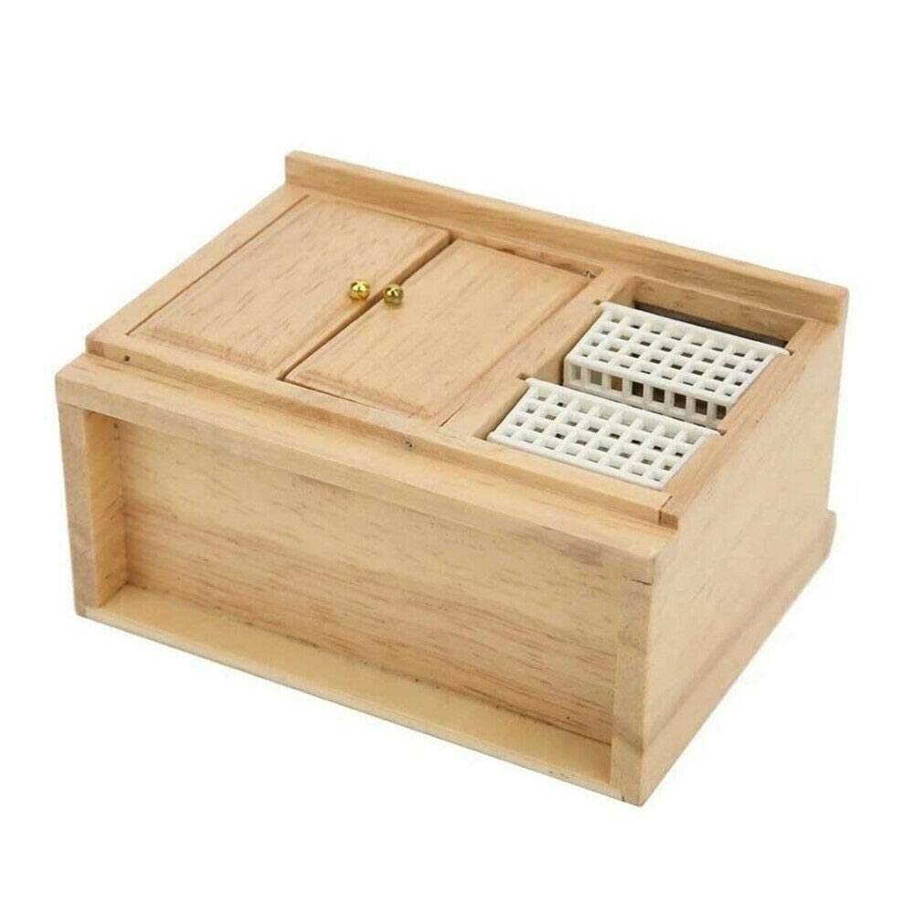 EatingBiting 1:12 Dollhouse Miniature Furniture Bathroom Kitchen Sink with Cabinet Basin Set Dolls House Light Oak Sink Unit w Towel Rail Miniature