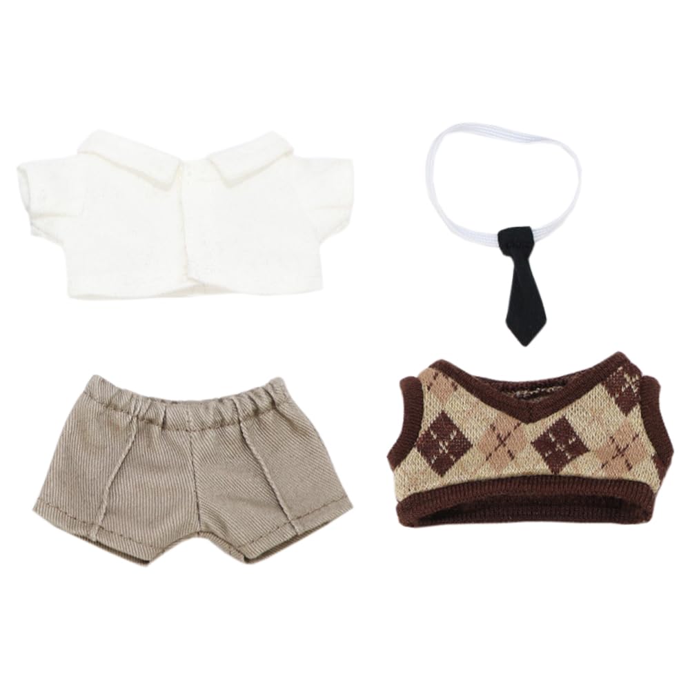niannyyhouse 10cm Plush Doll Clothes Shirt Pants Tie Vest Campus Suit Dolls Accessories (Brown)