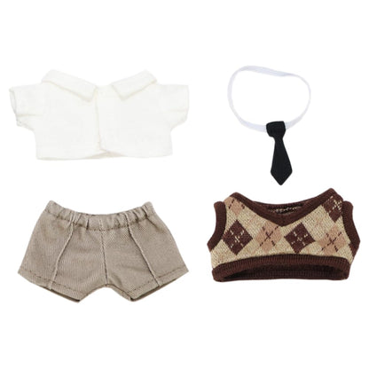 niannyyhouse 10cm Plush Doll Clothes Shirt Pants Tie Vest Campus Suit Dolls Accessories (Brown)