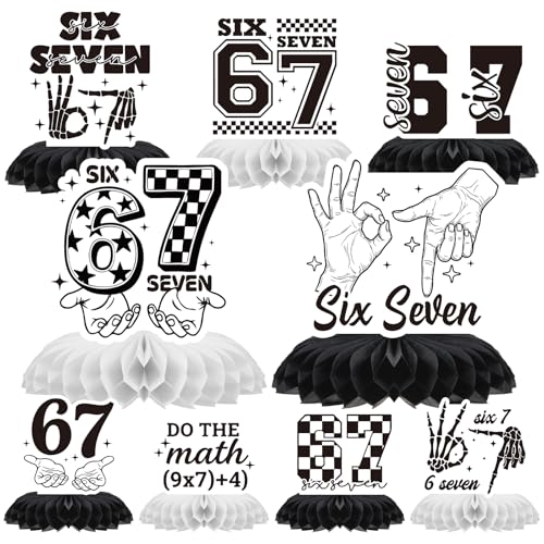 Musaeva 6 7 Birthday Decorations - 9 Pcs 6 7 Birthday Theme Party Honeycomb Centerpieces Decorations, Black 67 Meme Party Supplies for Teens Adults