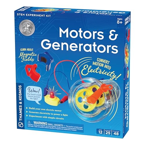 Thames & Kosmos Motors & Generators Science Kit | 25 Guided STEM Experiment Lessons | 48 Page Color Student Guide | Grades 3-6 | Ages 8+ | Play