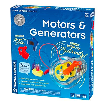 Thames & Kosmos Motors & Generators Science Kit | 25 Guided STEM Experiment Lessons | 48 Page Color Student Guide | Grades 3-6 | Ages 8+ | Play