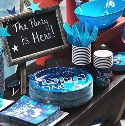 HANNA K Chanukah Spirit Blue Premium Heavyweight Paper Dinner Plates (10.25") Pack of 18 - Vibrant & Disposable Tableware, Perfect for Festive