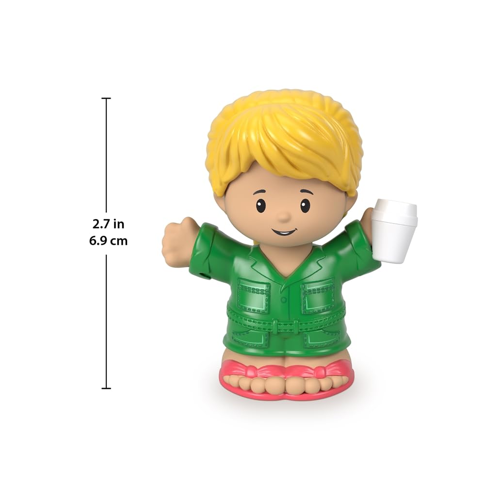 Fisher-Price Little-People Figure - HCG95 ~ Coffee Shop Customer with Long Blonde Ponytail, Dressed in Green and Holding Coffee Cup ~ Works Great with