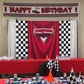 7x5ft Car Black White Grid Red Birthday Themed Backdrops Racing Flag Red Photo Backgrounds for Photography Happy Birthday Party Banner Photo Booth