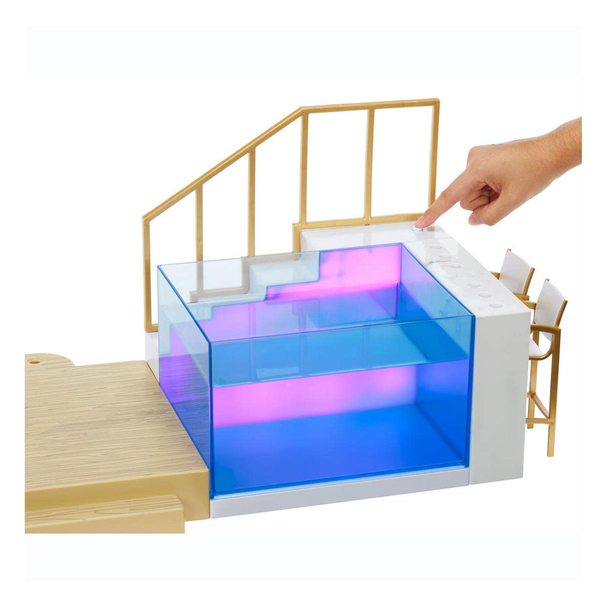 Rainbow High Color Change Playset: 7-in-1 Light-Up Multicolor Changing Pool, Adjustable Umbrella, and Pool Accessories. Fits 7 Fashion Dolls, Toy Gift