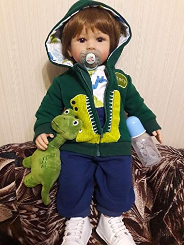 iCradle 24 inch Boy Dolls Reborn Toddler Dolls Realistic Looking Soft Silicone Weighted Soft Cloth Body Newborn Baby with Dinosaur Clothes