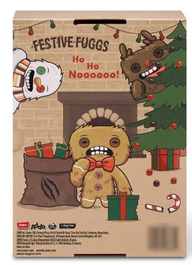 ZURU Fuggler Festive Fuggs 9 inch Soft Plush, Ugly Monster Stuffed Animal Toy with Human-Like Teeth, Multicolored Holiday Theme (Gingerbread)