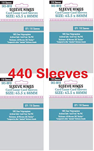Sleeve Kings Card Sleeves 63.5x88mm Standard Size - Clear Polypropylene, 60 Micron, 440 Standard Board Game Card Sleeves Board - SKS-8810X4