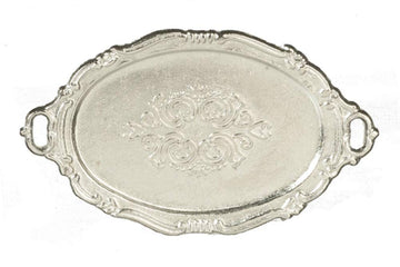 Town Square Miniatures Dollhouse Oval Silver Serving Tea Tray Miniature Dining Room Accessory
