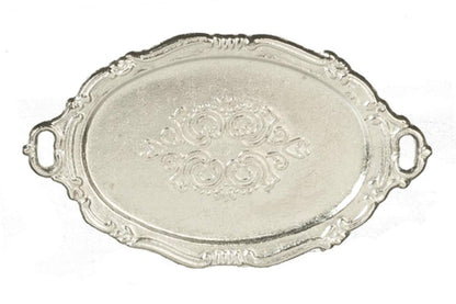 Town Square Miniatures Dollhouse Oval Silver Serving Tea Tray Miniature Dining Room Accessory