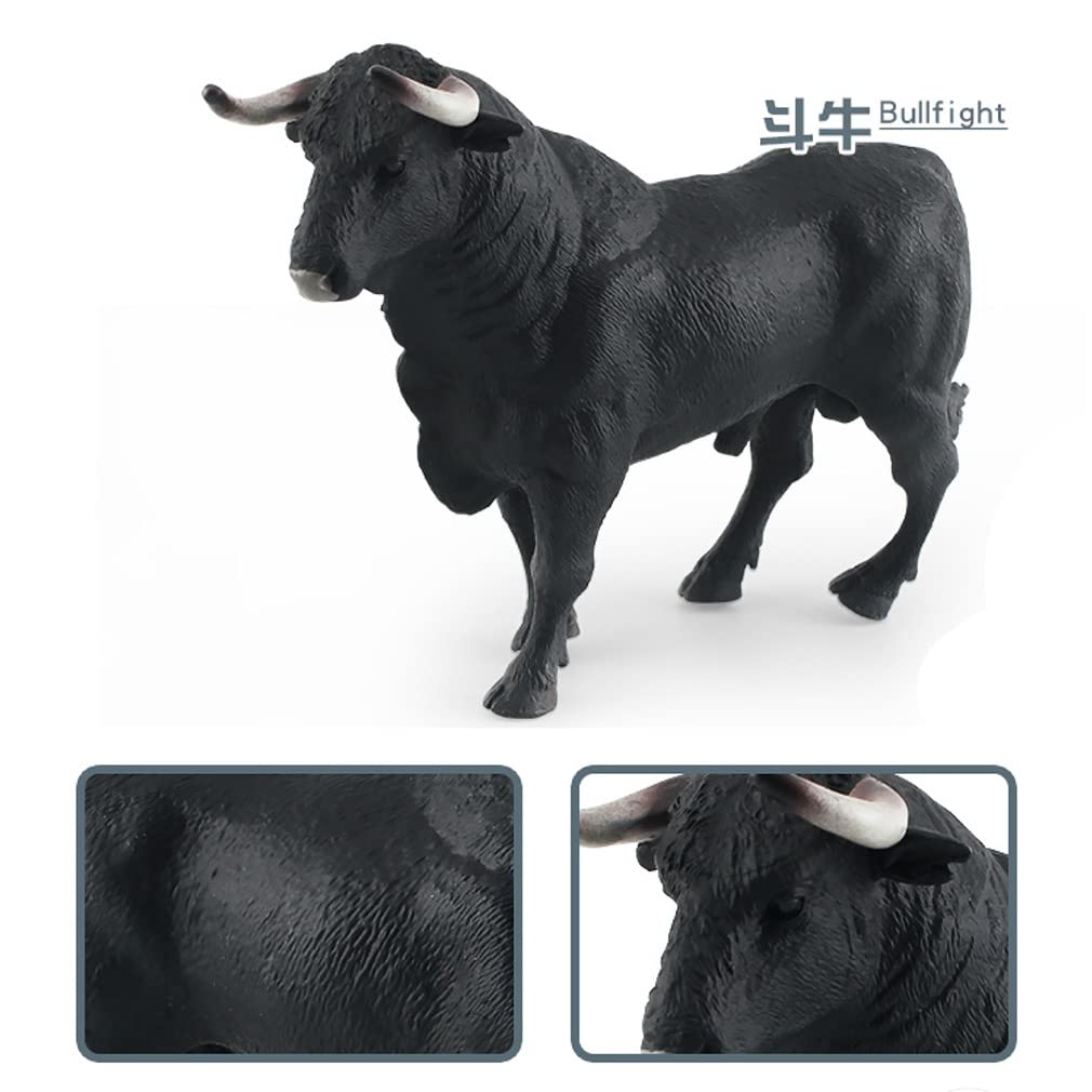 DOYIFUN Simulated Cowboy with Black Bull Figure Toy, Realistic Spanish Bullfighter Cattle Figurines Preschool Science Educational Learn Cognitive Toys