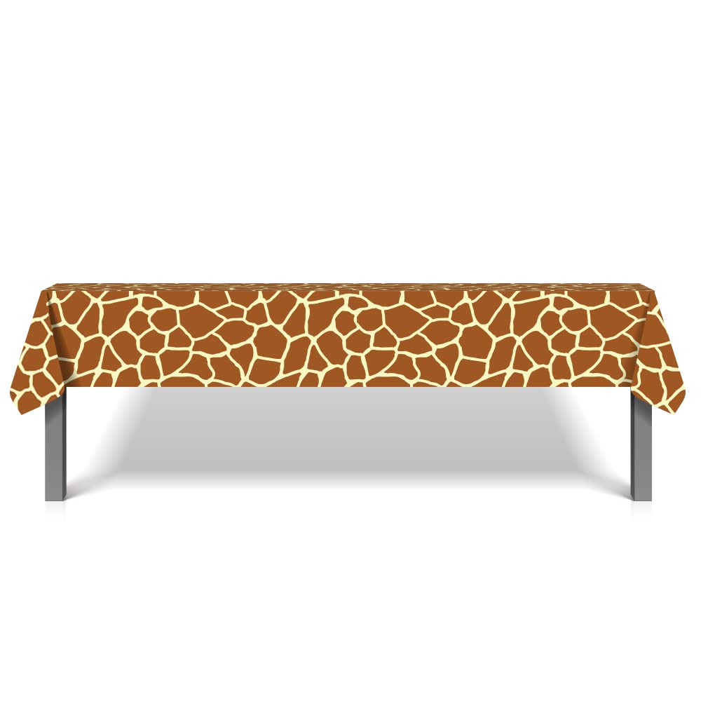 2Pcs Jungle Animal Theme Table Cover, Giraffe Print Birthday Tablecloth Supplies, Plastic Disposable Giraffe Animal Print Party Decorations Table