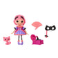 Mini Lalaloopsy Doll - Confetti Carnivale with Mini Pet Cat, 3" Masquerade Ball Party Theme Doll with Pink Hair & Accessories in Reusable Package