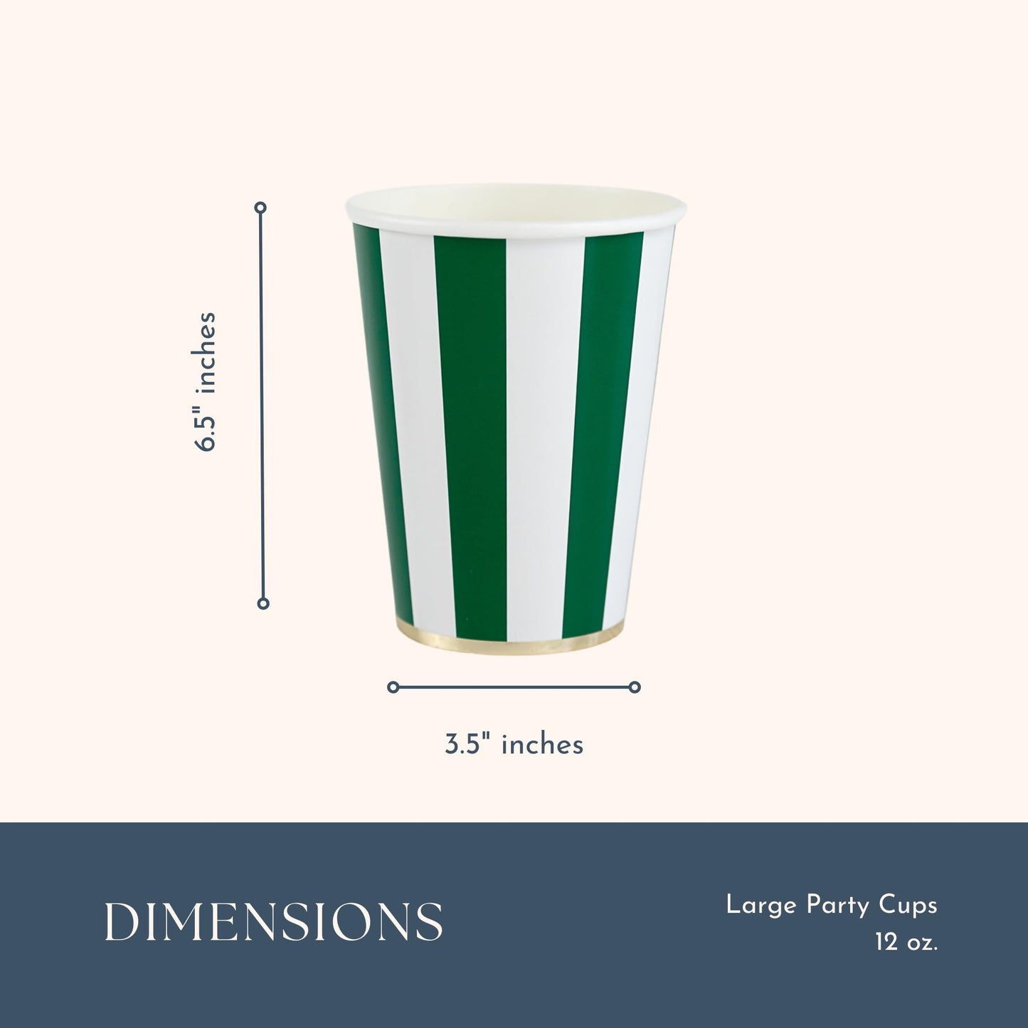 Bonjour Fête Green Cabana Stripe Paper Party Cups | Disposable Cups for Holidays, St. Patrick's Day, Christmas & Birthdays | Premium 12oz Party