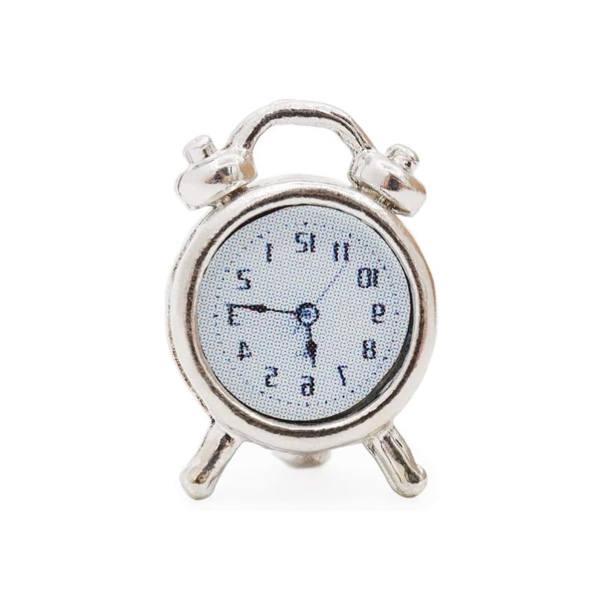 1Pcs Silver 1/12 Miniature Alarm Clock Dollhouse Decoration Accessories,Miniature Dollhouse Accessories (0.4x0.2x0.6 inch)