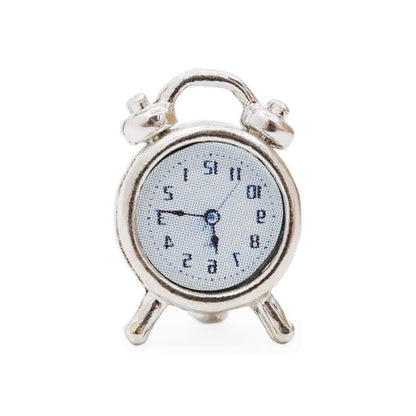 1Pcs Silver 1/12 Miniature Alarm Clock Dollhouse Decoration Accessories,Miniature Dollhouse Accessories (0.4x0.2x0.6 inch)