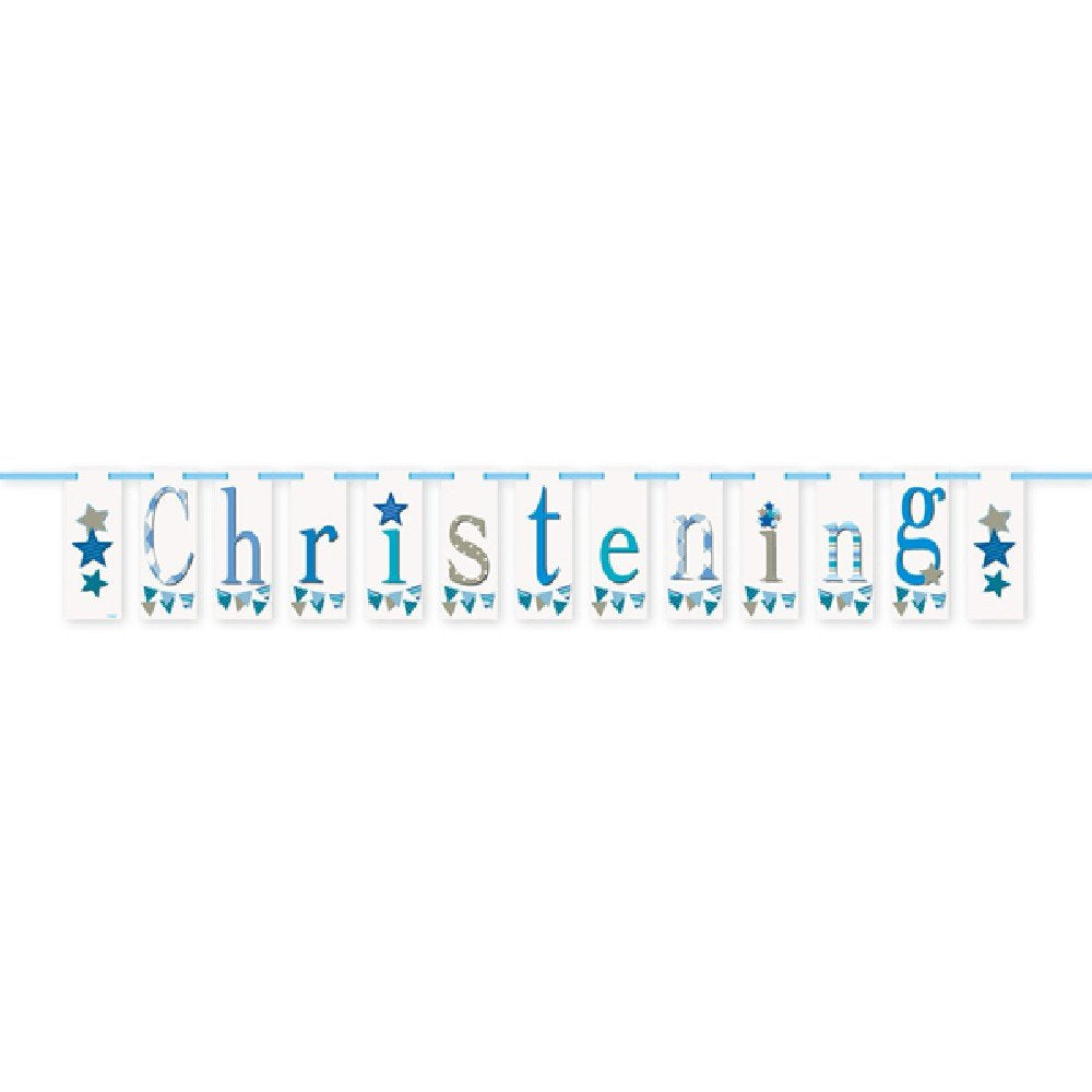 Unique 52059"Christening Paper Letter Banner | Blue | 1 Pc Block 7 ft