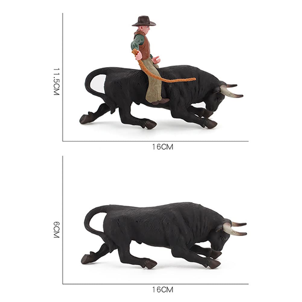 BLAPNK Realistic Cowboy Black Bull Figure Toy, Simulated Spanish Bullfighter Cattle Figurines Collection Playset Preschool Science Educational Learn