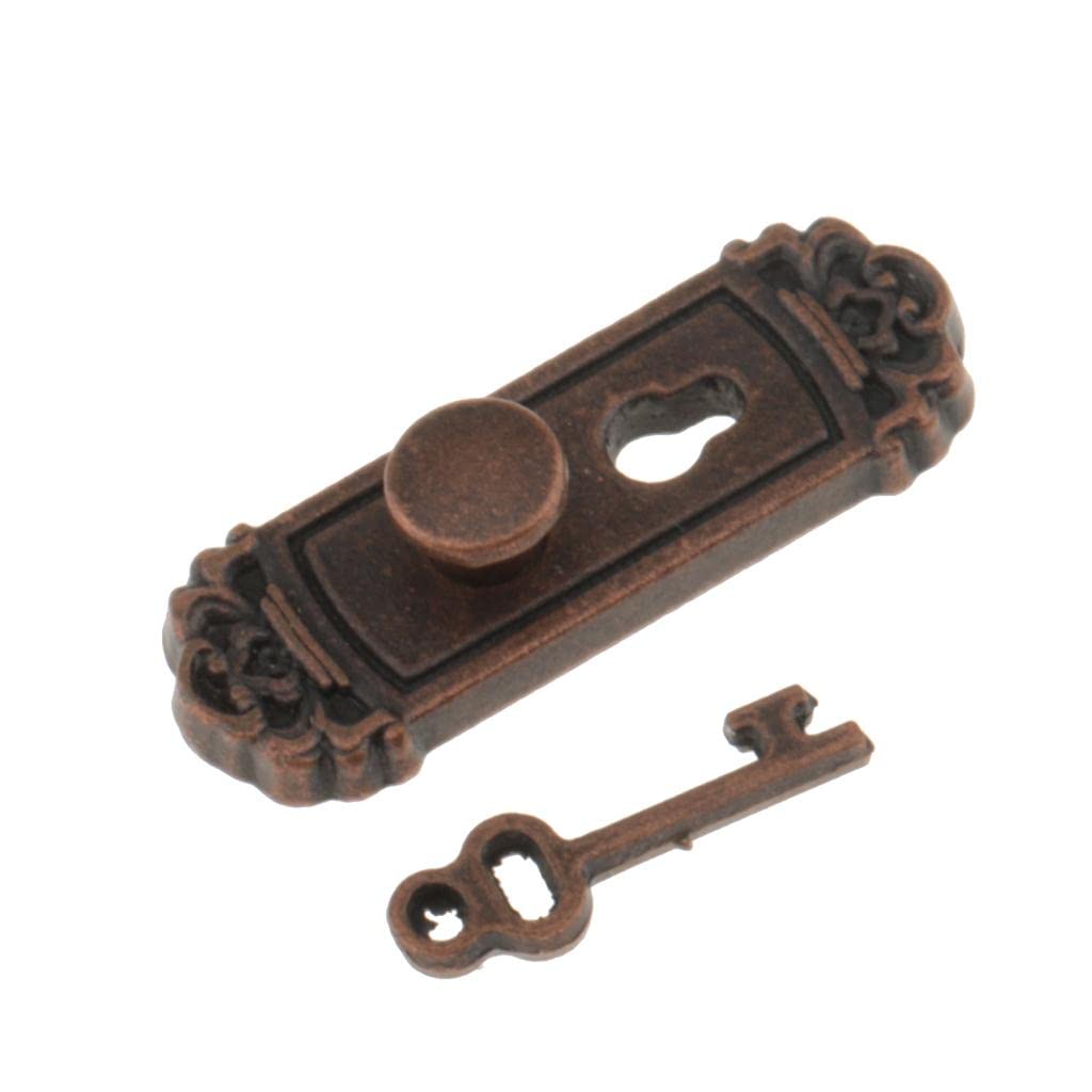 Dovewill 1/12 Scale Dolls House Miniature Handle key Set Door Knob Fittings 2 Pieces