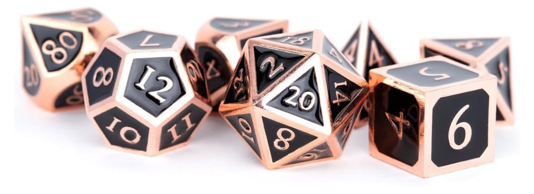 Antique Copper with Black Enamel 16mm Polyhedral Dice Set, Full Set