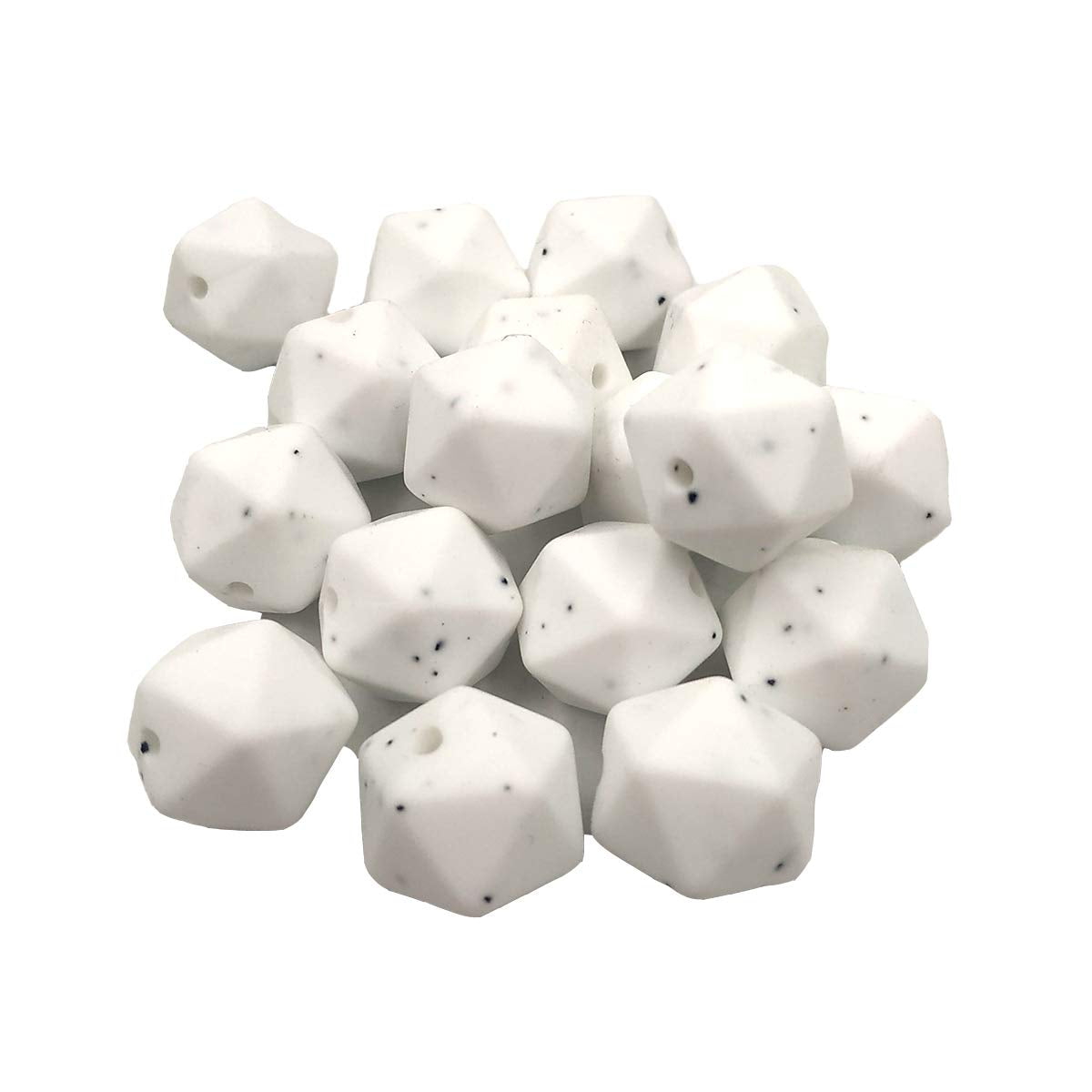 Arakierst 30pcs Silicone Polygon Pearl Beads for Pen 17mm Silicone Geometric Icosahedron Bead for Keychain Mom Lanyard Craft Jewelry Making