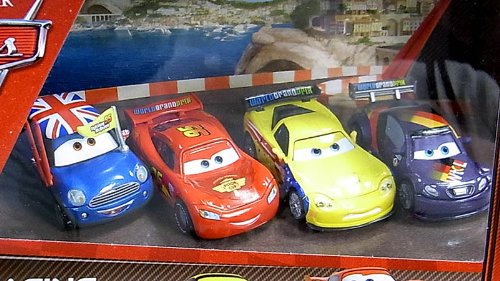 Disney / Pixar CARS 2 Movie Exclusive Die Cast Car Racing 4Pack Lightning McQueen, Ronnie Del Cooper, Max Schnell Jeff Gorvette