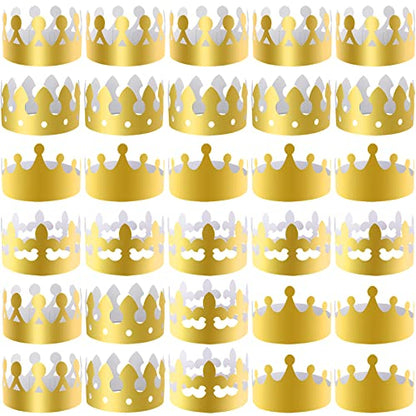 SIQUK 28 Pieces Paper Crowns Golden Party King Crown Paper Birthday Crown Hats Gold Crown for Adults