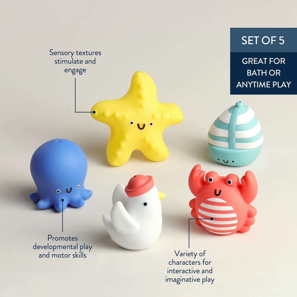 Itzy Ritzy Finger Puppet Bath Toy Set- 5-Piece Set Includes 4 Soft Finger Puppets & 1 Water-Squirting Bath Toy - Fun Characters Offer Interactive