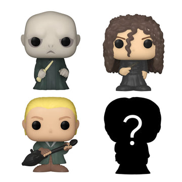 Funko Bitty POP! HP - Voldemort, 4-Pack - Lord Voldemort, Draco Malfoy (Quidditch), Bellatrix Lestrange and A Surprise Mystery Mini Figure - 0.9 Inch