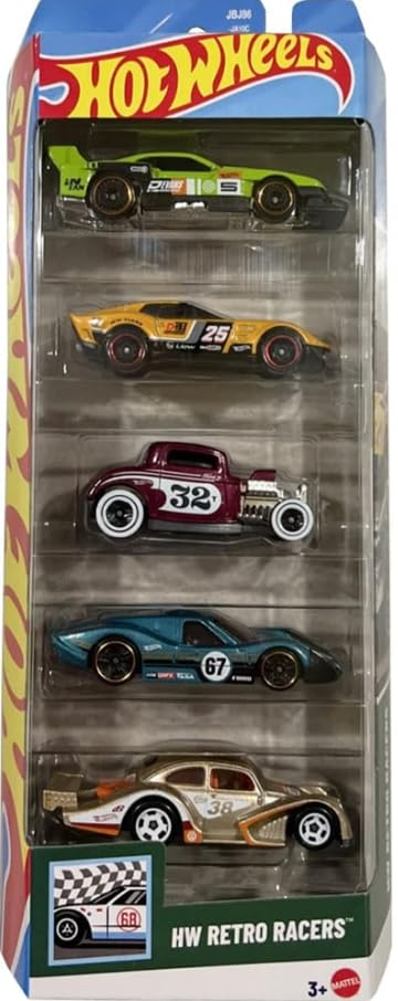 Hot Wheels Retro Racers 5 Pack [El Segundo Coupe, GT Scorcher, '32 Ford, Volkswagen Kafer Racer, 1967 Ford GT40 MK.IV] 1:64 Scale Diecast Toy Vehicles