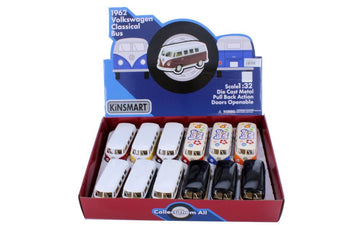 ModelToyCars Kinsmart Volkswagen Classic Bus Assortment Diecast Car Set - Box of 12 1/32 Scale Diecast Model Cars, Assorted Colors