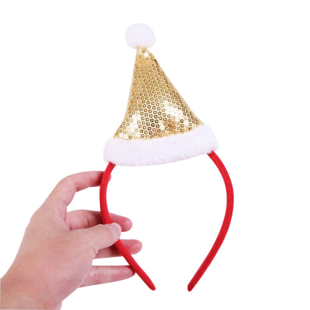 Amosfun Santa Hat Headband Christmas Headband with Mini Sequins Hat Novelty Hair Band for Xmas Holiday Party Supplies 4pcs