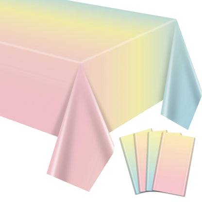 APUXXJUPA Pastel Rainbow Tablecloth, 4 Pcs Plastic Pastel Table Cloths for Parties Rainbow Birthday Decorations Baby Shower Wedding Party Supplies, 51