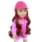 Wig Cap with Colorful Hats and Attached Hair - Fits 14-Inch and Up Dolls, Stylish Doll Accessory (Pink/Brunette)