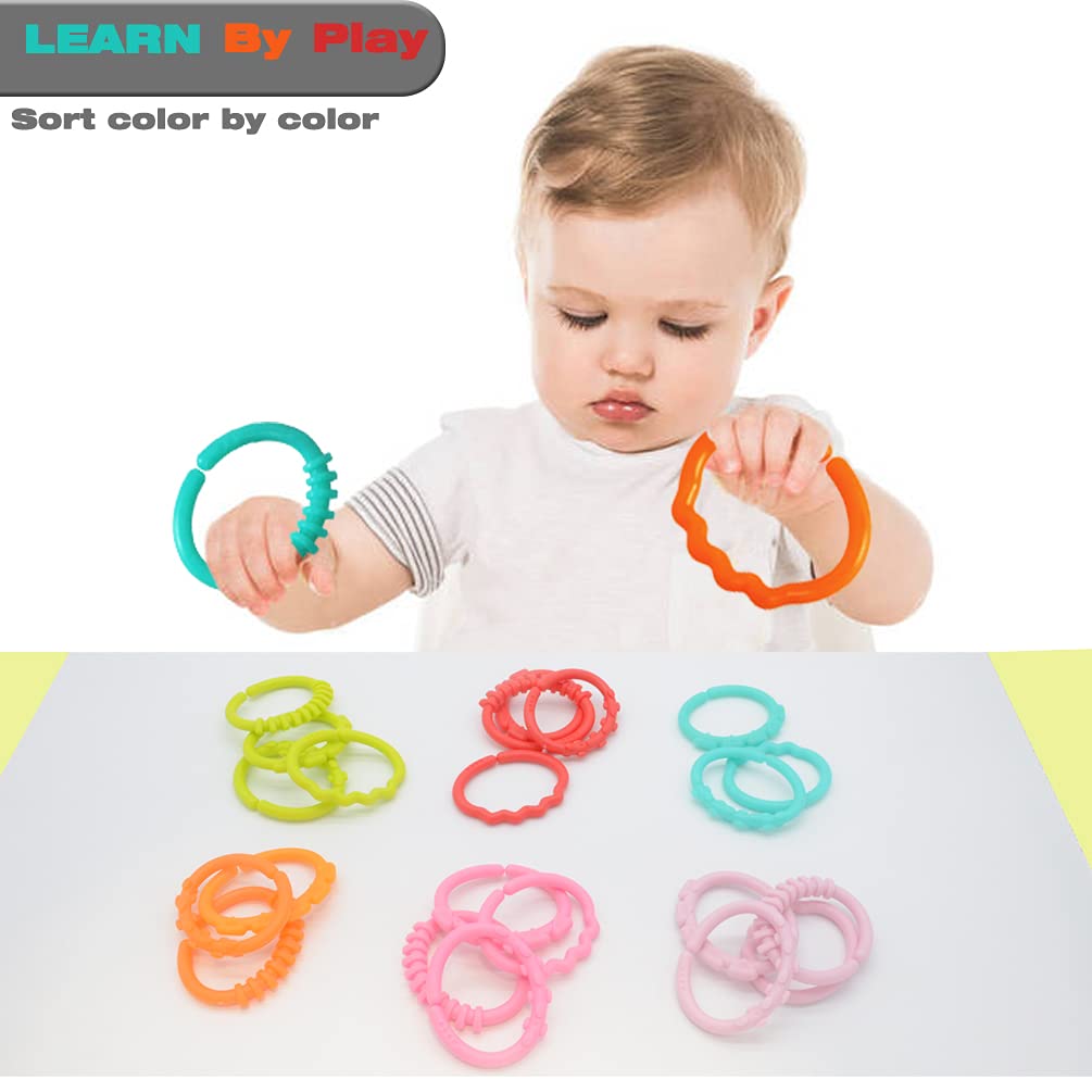 COLVWOFA 24 Pack Baby Rings Link Toys for Hanging Toy, Connecting Rings Toys for Infant Boy Girl, Early Learning Toys Car Seat and Stroller Travel